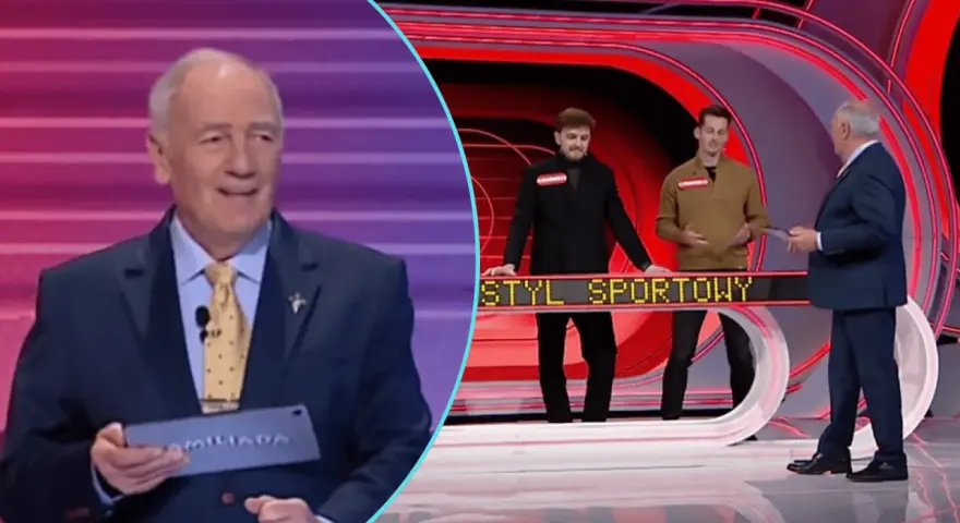 Prowadzący Familiady pyta uczestników, co mówimy, gdy czegoś nie usłyszymy. Na ekranie widać też napis "STYL SPORTOWY".