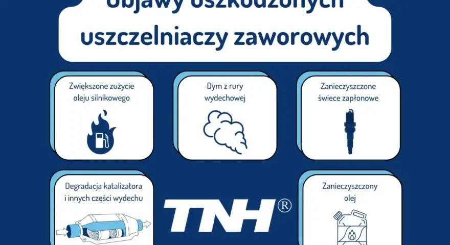 Objawy uszkodzonych uszczelniaczy zaworowych: dym z wydechu, zwiększone zużycie oleju, zanieczyszczone świece i katalizator.
