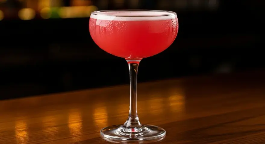 En rosa pantern drink i ett elegant glas, perfekt för en festlig kväll.