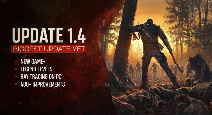 Dying Light: data wydania aktualizacji 1.4 z nową grą+, poziomami legend, ray tracingiem i ulepszeniami. Bohater walczy z hordą zombie.