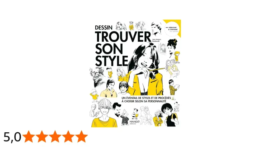 Couverture du livre "Dessin : trouver son style", illustrée de divers personnages et styles de dessin.