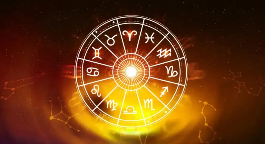 Koło zodiaku z symbolami znaków. Sprawdź swój horoskop dzienny na jutro i odkryj, co gwiazdy przygotowały dla Ciebie!