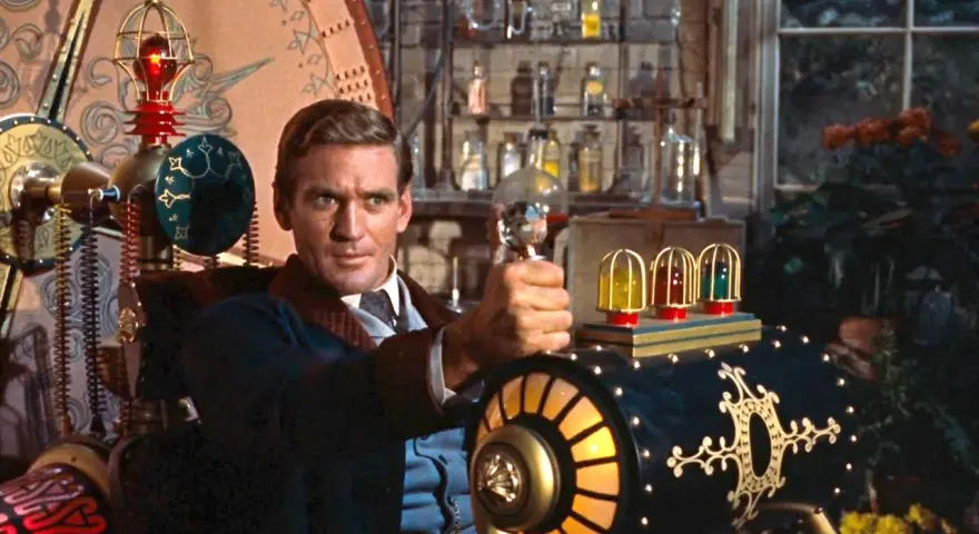 Un uomo con un'invenzione steampunk, un vero film primer per gli amanti della fantascienza.