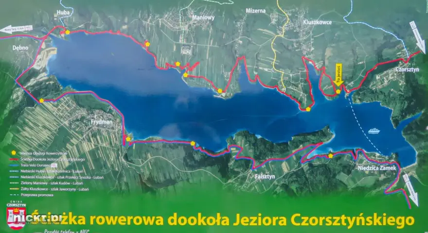 Mapa z trasą rowerową wokół Jeziora Czorsztyńskiego. Velo Czorsztyn to idealna trasa dla miłośników aktywnego wypoczynku.