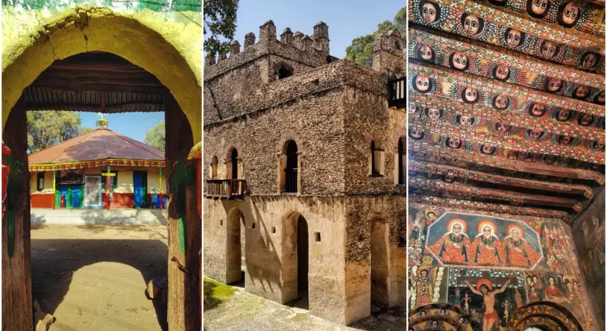 Etiopia dawniej: kolorowa cerkiew, kamienny zamek i zdobiony freskami sufit.