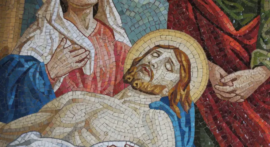 Mozaika przedstawia opłakiwanie Chrystusa. Postacie w żałobie, jak w psalm 103, otaczają ciało Jezusa.