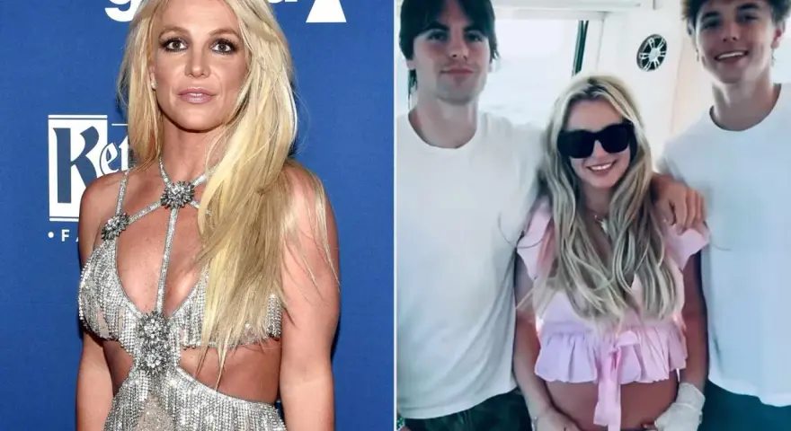 Britney Spears con i suoi figli, in una foto divisa: a sinistra sul red carpet, a destra in barca con i ragazzi.