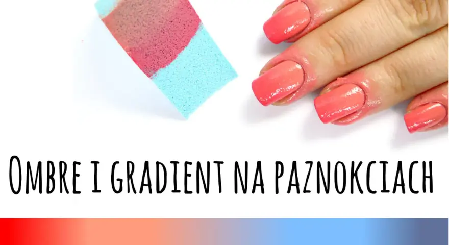 Piękne ombre na paznokciach w odcieniach koralu i różu, uzyskane za pomocą gąbeczki.