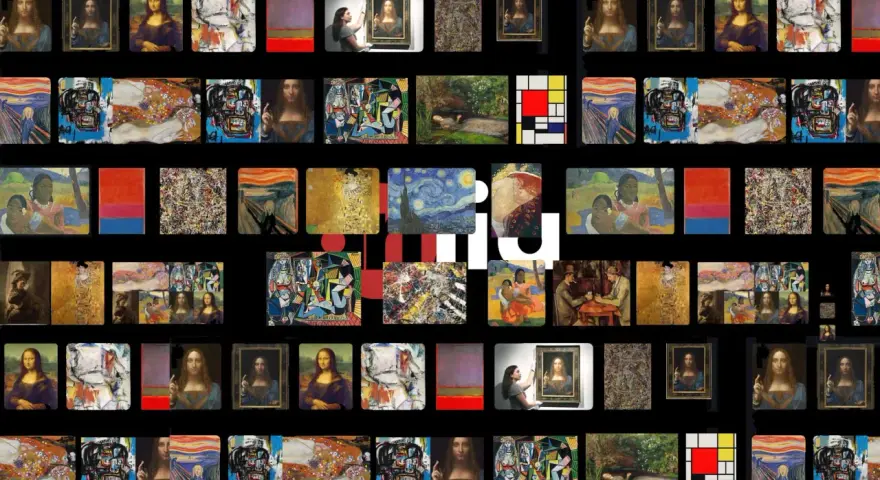 Mosaïque d'œuvres d'art célèbres, dont la Joconde et Le Cri. Le prix d'une toile de peinture de cette qualité est inestimable.