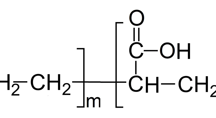 Struktura chemiczna kopolimeru z grupami etylenowymi i karboksylowymi.