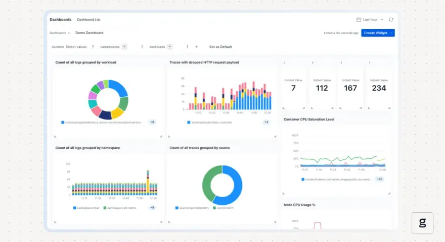 Dashboard showing network traffic analysis, including traces with dropped HTTP request payload, indicating potential issues with deep packet analysis.
