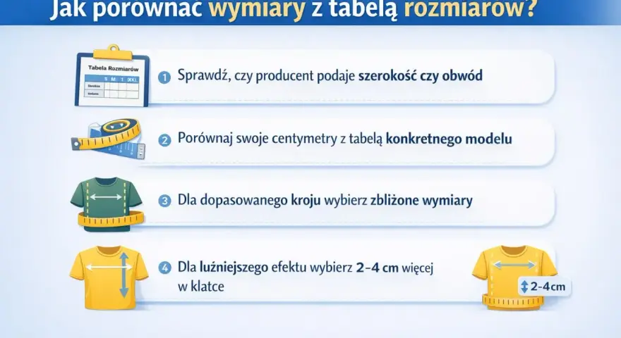 Jak dobrać idealny rozmiar? Sprawdź tabelę rozmiarów, porównaj swoje wymiary i wybierz odpowiedni krój.