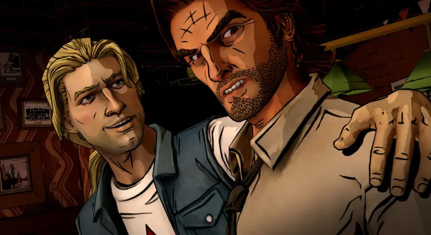 Dwóch mężczyzn, jeden z blond włosami, drugi z bliznami na czole, w napiętej rozmowie. Czy to początek The Wolf Among Us 2?