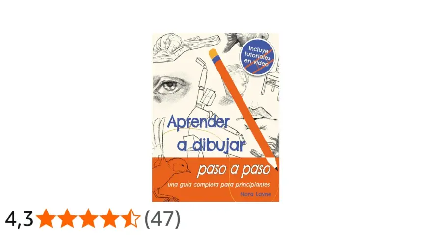 Libro "Aprender a dibujar paso a paso", con bocetos de ojos, manos y un pájaro. Incluye tutoriales en video.