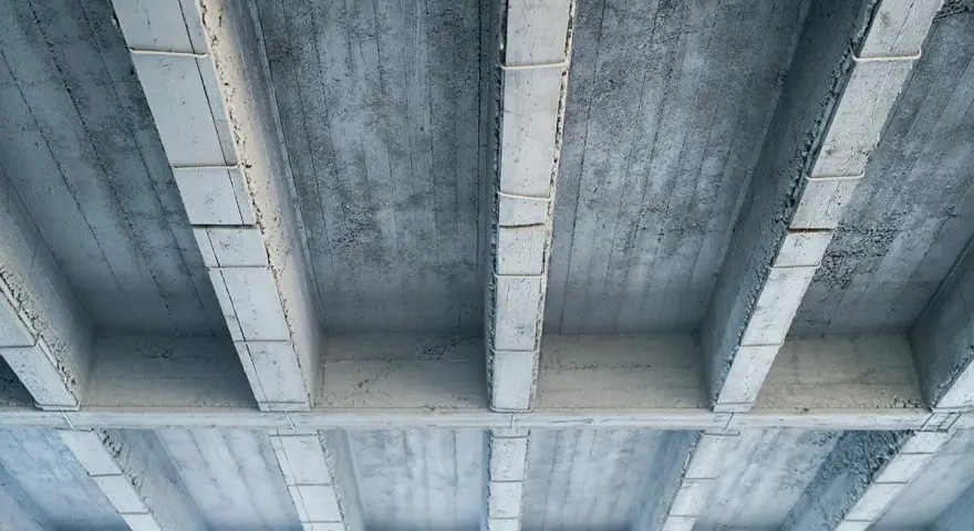 Betonowe belki stropowe, tworzące siatkę. Czy to najtańszy strop?