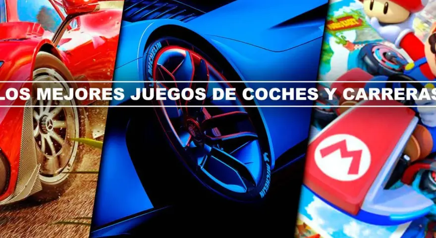 Los mejores juegos de coches PC: coches de carreras rojos y azules, y Mario Kart.