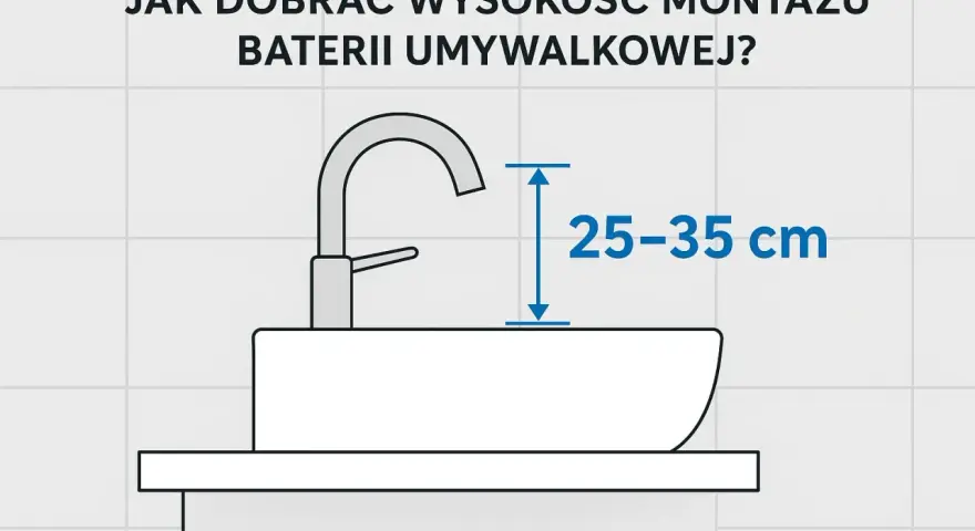 Wysokość umywalki nablatowej: optymalny montaż baterii to 25-35 cm nad jej krawędzią.