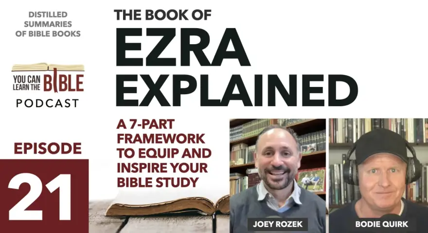 Podcast episode 21: "The Book of Ezra Explained," featuring Joey Rozek and Bodie Quirk, offering a framework for Bible study on Ezra in the Bible.