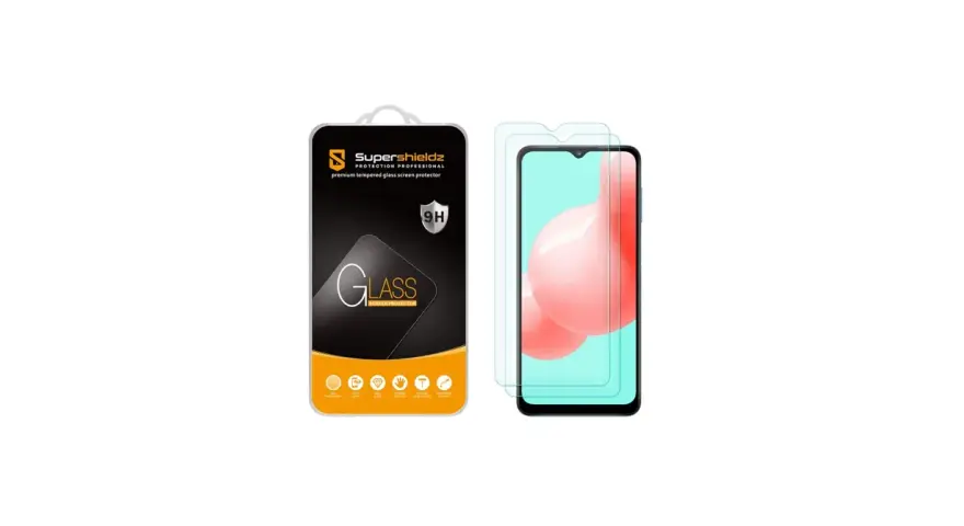 Opakowanie z folią ochronną i dwa szkła hartowane Samsung A32 5G.