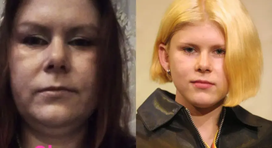 Dwie twarze: po lewej Ola, po prawej młoda Aleksandra Gietner z blond włosami.