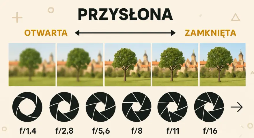 Przykłady wpływu przysłony na głębię ostrości: od rozmytego tła przy f/1,4 do ostrego przy f/16.