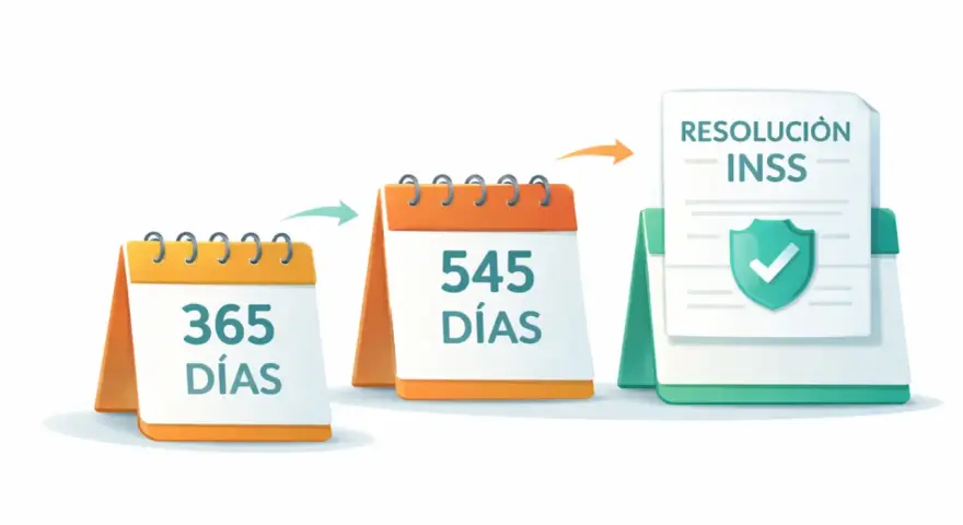 Calendarios muestran 365 y 545 días, seguidos por una resolución del INSS. Llevo un año de baja, ¿quién me paga ahora?