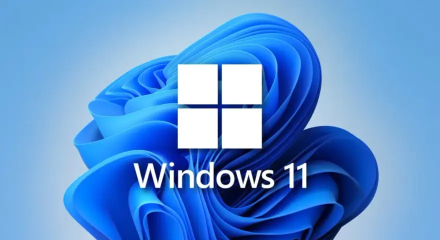 Logo Windows 11 na tle niebieskich fal. To jest co to jest Windows - system operacyjny.