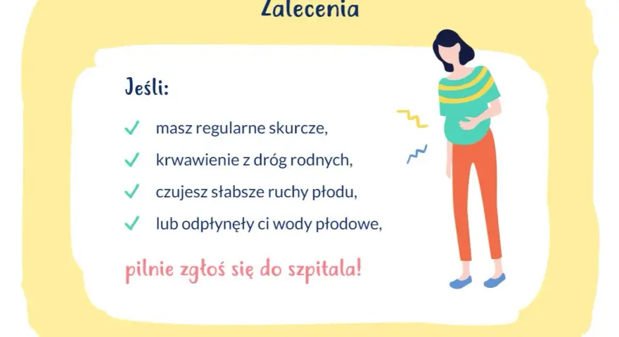 W 39. tygodniu ciąży, jeśli masz regularne skurcze, krwawienie, słabsze ruchy płodu lub odeszły wody, pilnie zgłoś się do szpitala.
