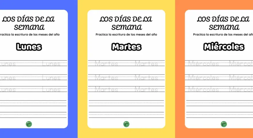 Actividades para imprimir: "Los días de la semana" para practicar la escritura de Lunes, Martes y Miércoles.