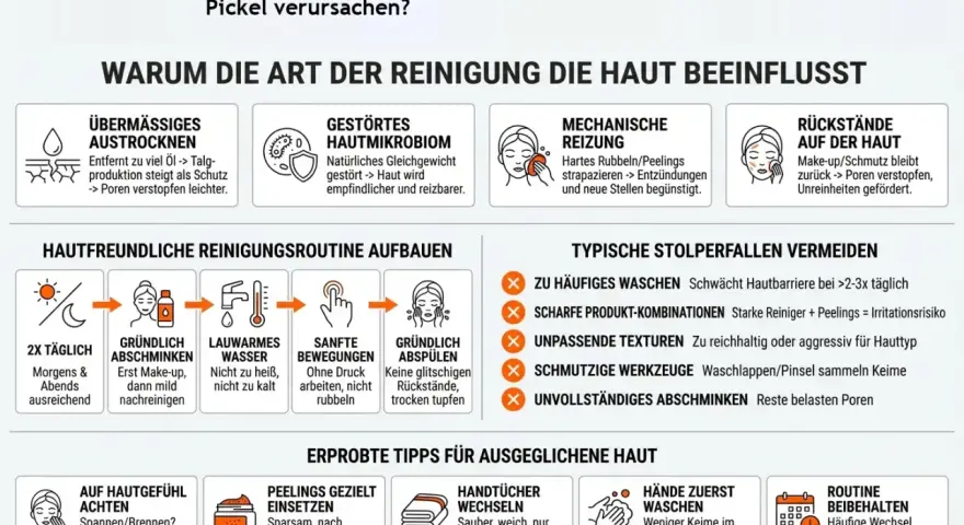Sanfte Bewegungen beim Gesicht waschen mit einem Waschlappen, ohne Druck und nicht rubbeln, sind wichtig für eine gesunde Haut.