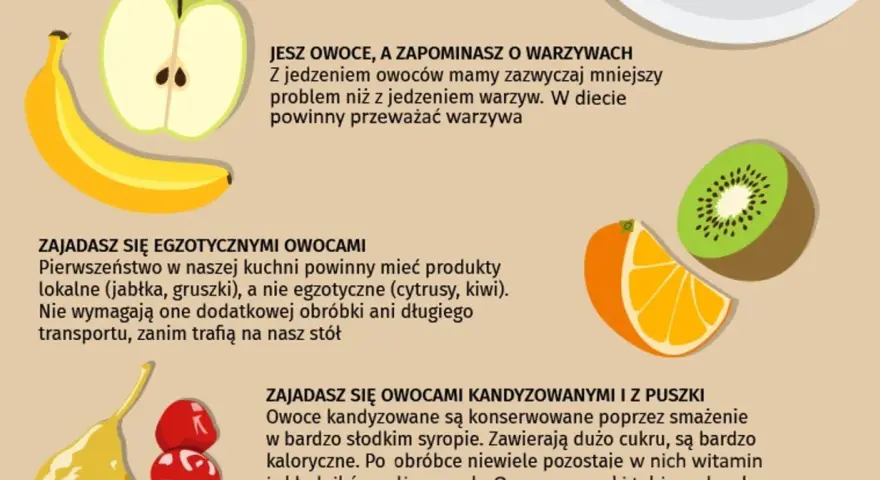 Banan, jabłko, kiwi i pomarańcza. Pamiętaj, po owocach ich poznacie – wybieraj lokalne i świeże, a nie przetworzone.