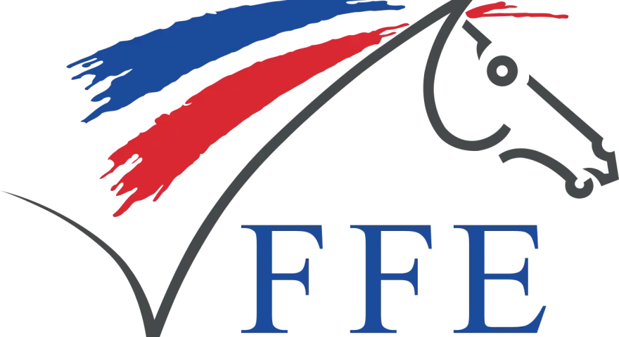 Logo de la fédération d'équitation : un cheval stylisé aux couleurs de la France, avec les lettres FFE.