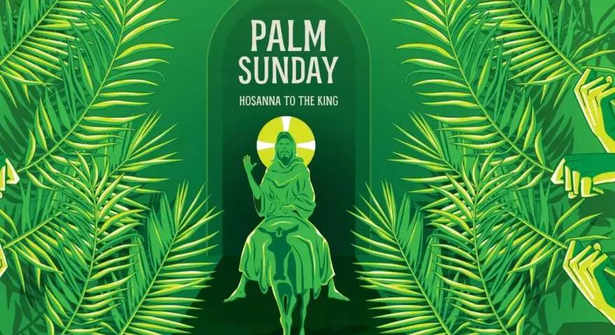 Jesus rides into Jerusalem on Palm Sunday, greeted by palm branches. A homily for this year's Palm Sunday would reflect on this triumphant entry.