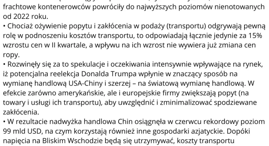Stawki frachtowe kontenerowców rosną, wpływając na koszty transportu. Spekulacje i napięcia geopolityczne podnoszą perspektywy zysków dla żeglugi.
