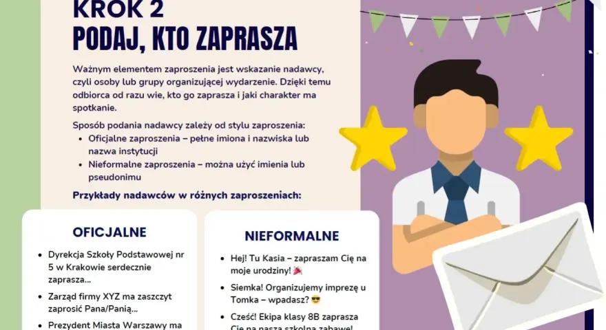 Jak się pisze zaproszenie? Krok 2: podaj, kto zaprasza. Oficjalne i nieformalne przykłady nadawców.