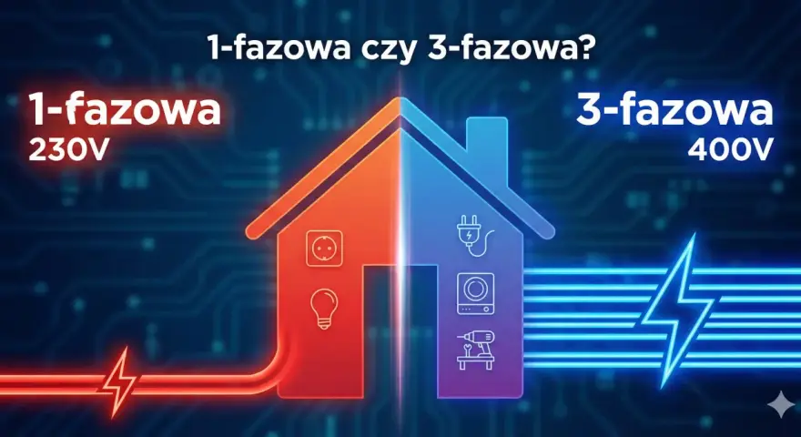Dom podzielony na 1-fazowy (230V) i 3-fazowy (400V). Wybierz odpowiedni prąd siła dla swoich potrzeb.