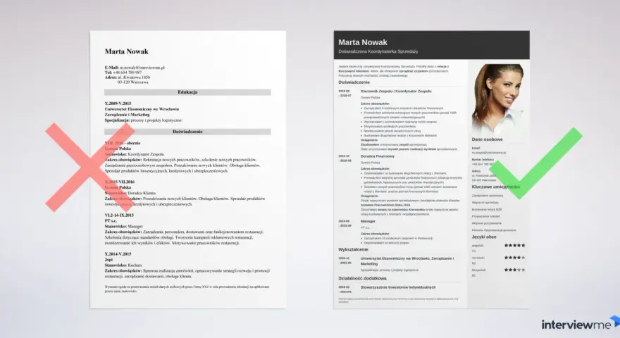 CV Marty Nowak z zaznaczeniem, czy cv się podpisuje. Widoczna jest zgoda na przetwarzanie danych.
