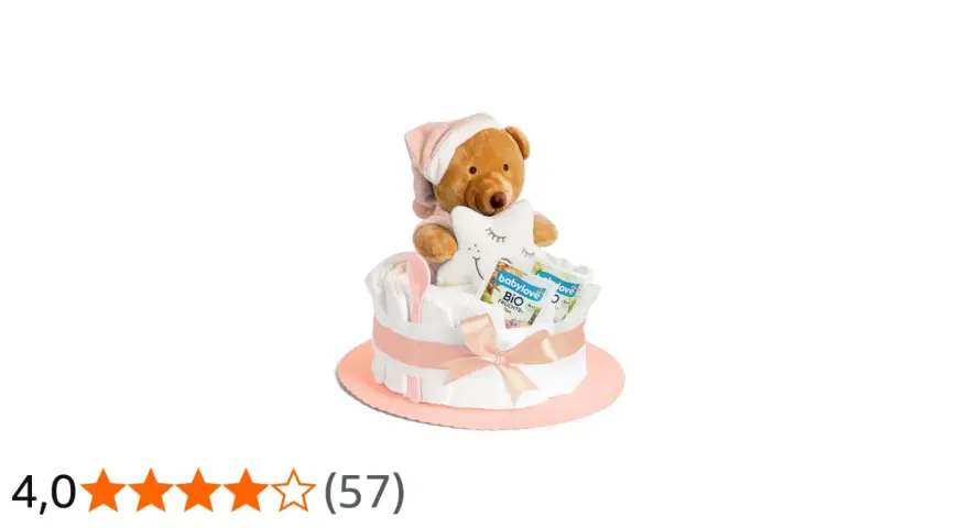 En söt blöjtårta tjej med en nallebjörn i pyjamas och en stjärna. Perfekt present till nyblivna föräldrar.