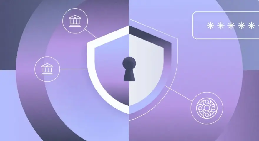 Shield with keyhole, bank icons, and password field symbolize a secure FDIC insured deposit sweep program.