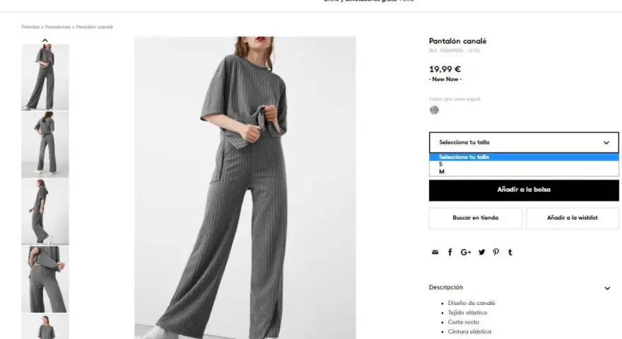 Pantalón gris de canalé, disponible en talla M. Elige tu talla para añadirlo a la bolsa.