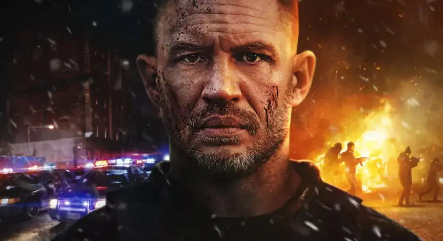 Policjant z ranami na twarzy, w tle płonące budynki i policyjne radiowozy. Sprawdź, co nowego na Netflix!