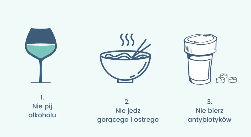 Po powiększaniu ust unikaj alkoholu, gorących i ostrych potraw oraz antybiotyków.