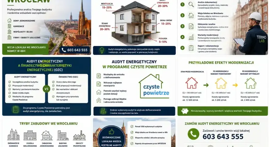 Audyt energetyczny Wrocław: analiza budynku, propozycje modernizacji, koszty. Wzór dokumentu i przykładowe efekty. Zadzwoń 603 643 555.