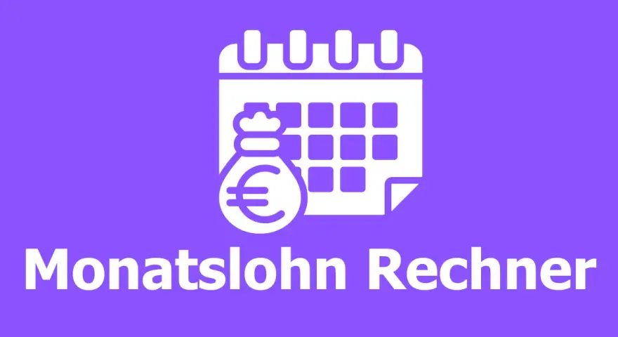 Ein Kalenderblatt mit einem Geldbeutel und dem Euro-Symbol. Der Text "Monatslohn Rechner" deutet auf die Berechnung des monatlichen Gehalts hin.