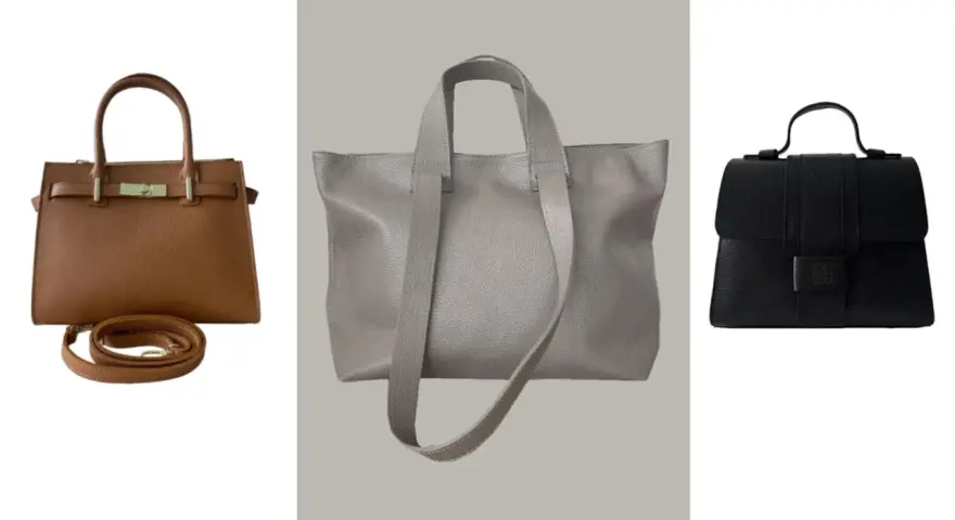 Trzy torebki damskie premium: brązowa, szara i czarna. Eleganckie modele na co dzień i specjalne okazje.