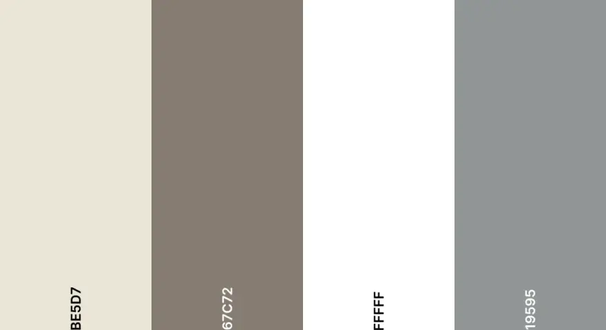 Paleta de colores: diferencia entre blanco tiza (EBE5D7) y blanco antiguo (867C72), junto a blanco puro (FFFFFF) y gris (919595).