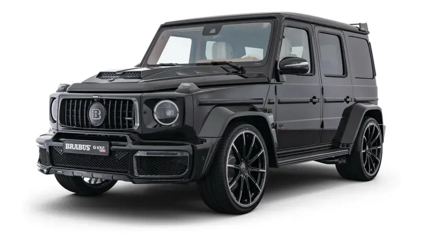 Czarny Brabus G klasa GV12 z karbonowymi elementami i masywnymi felgami. Potężny SUV gotowy na każde wyzwanie.