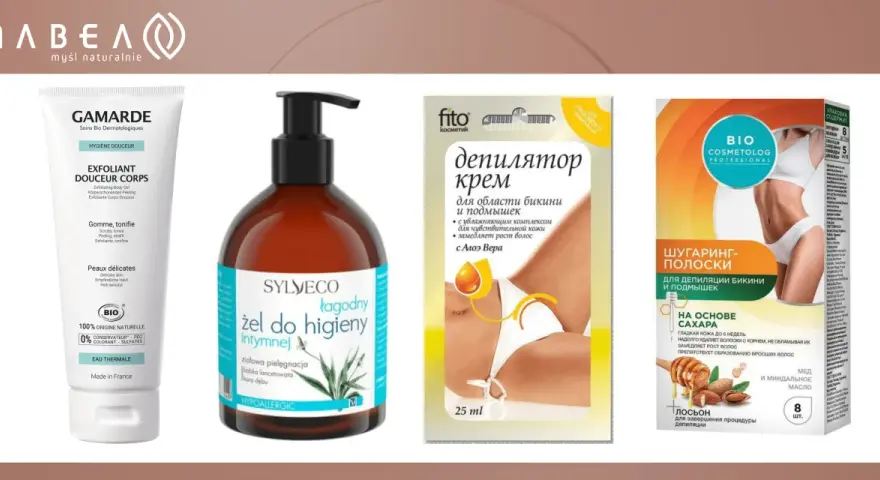Produkty do higieny intymnej i depilacji, w tym krem do golenia miejsc intymnych na zero.