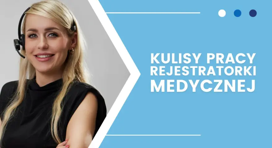 Uśmiechnięta rejestratorka medyczna w słuchawkach, gotowa do obsługi pacjentów. Poznaj zakres obowiązków rejestratorki medycznej.