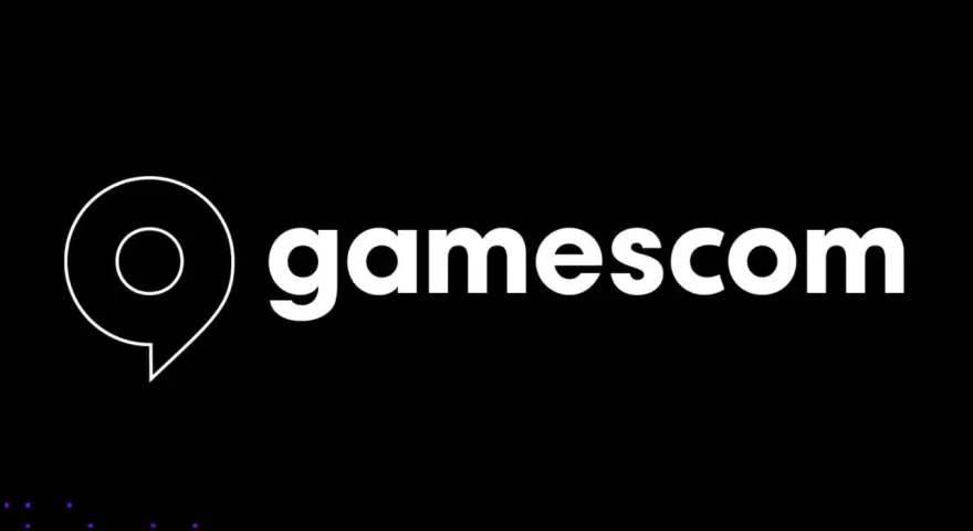 Logo de Gamescom, el evento de videojuegos más grande de Europa, con su icónico símbolo de burbuja de diálogo.